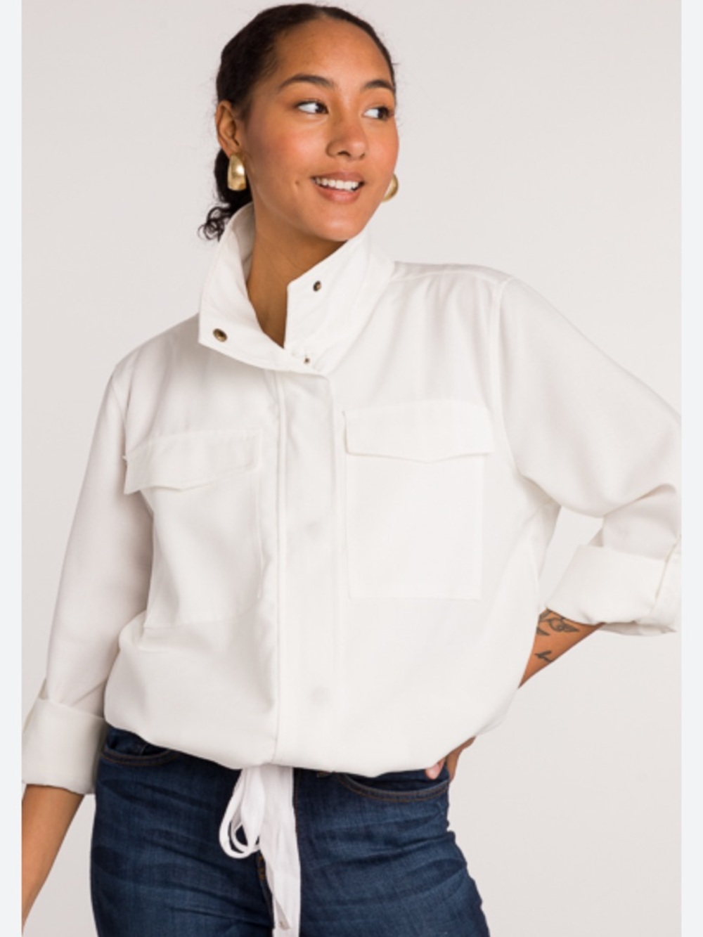 Mud Pie Briggs White Utility Jacket with Drawstring Hem